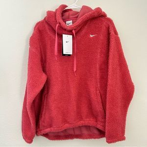 Nike Womens Pink Sherpa Hoodie Oversized Fit
